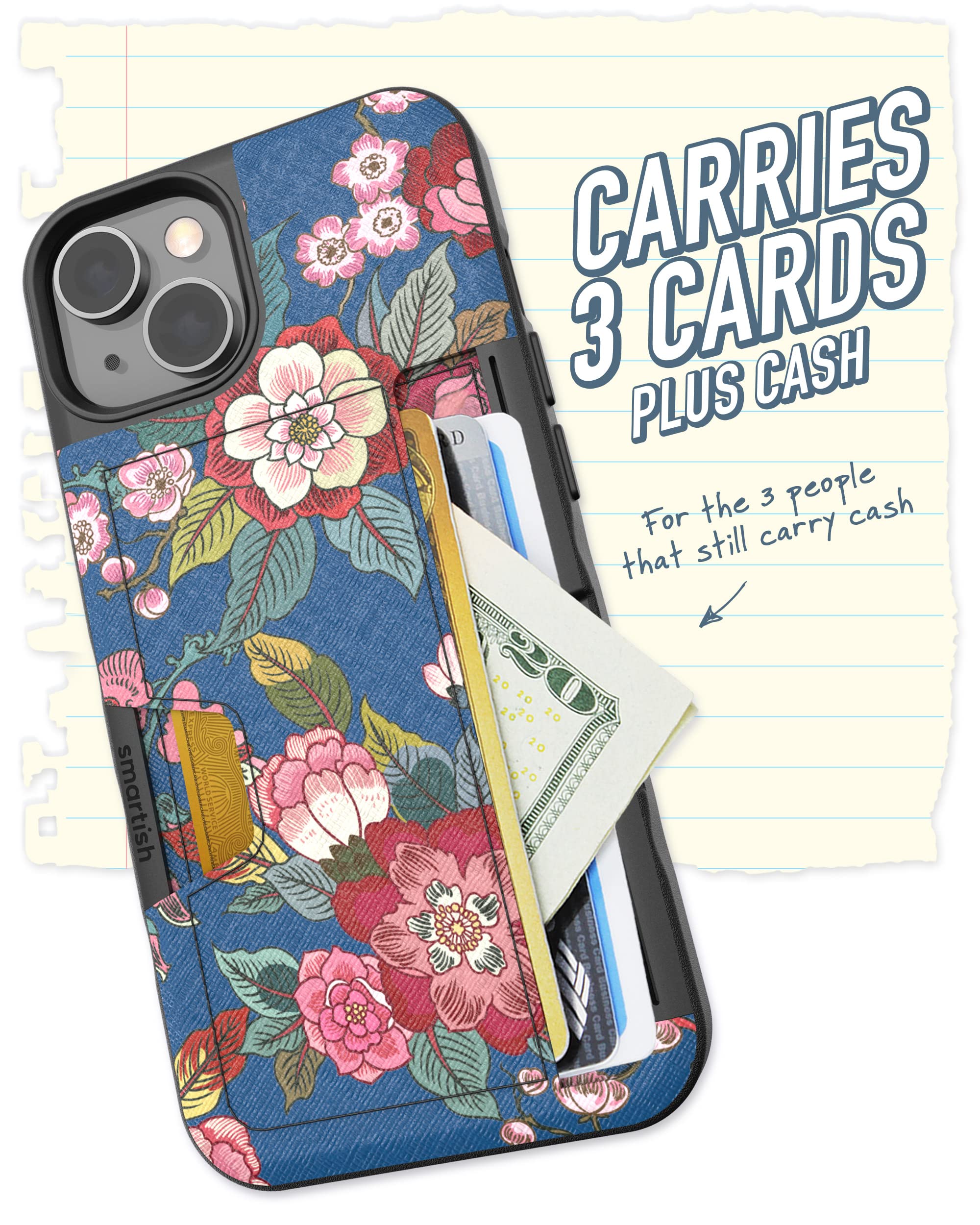 Smartish iPhone 14 Wallet case - Wallet Slayer Vol 2 Slim + Protective] credit card Holder with Kickstand - Flirty Flowers