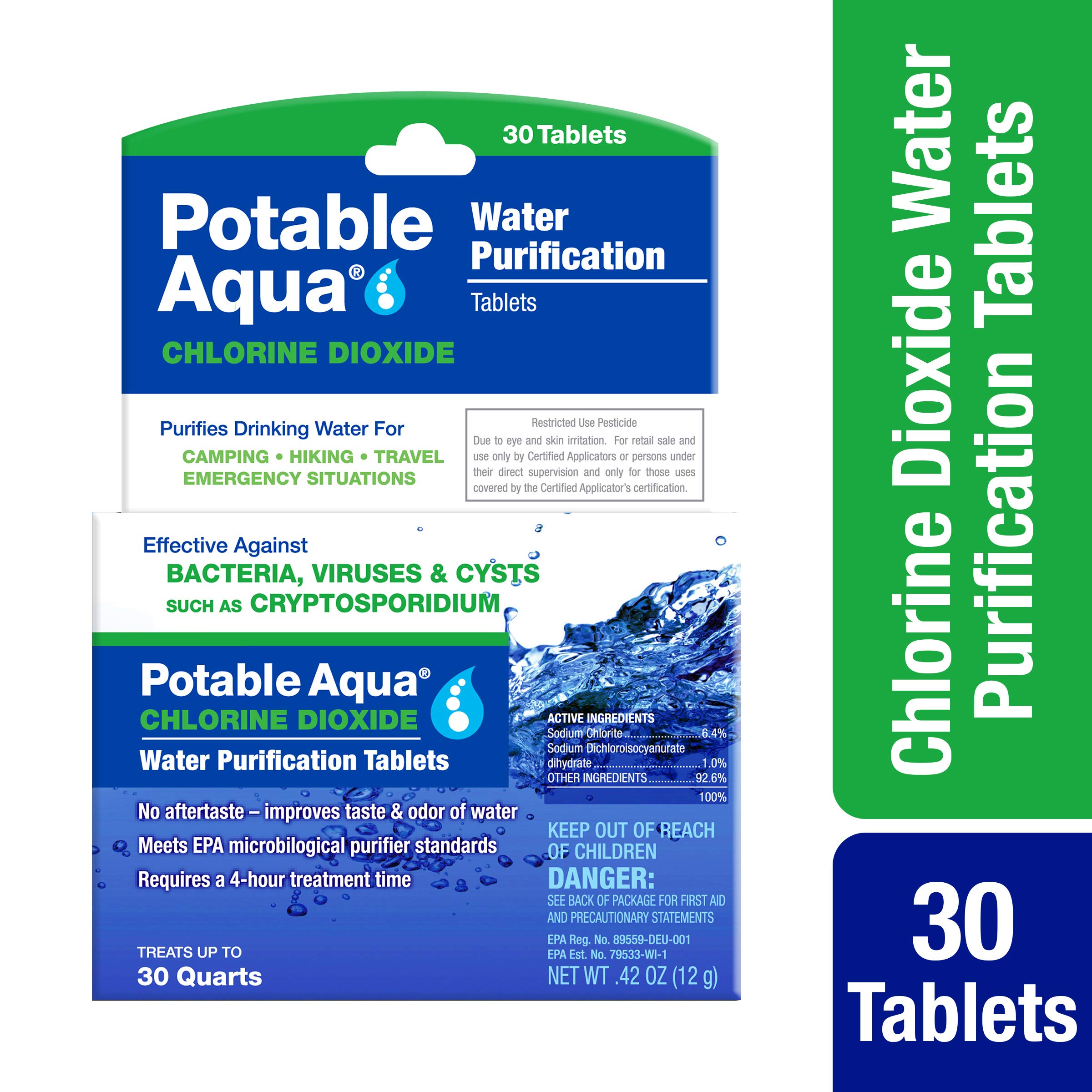 Potable Aqua chlorine Dioxide Water Purification Tablets - 30 count