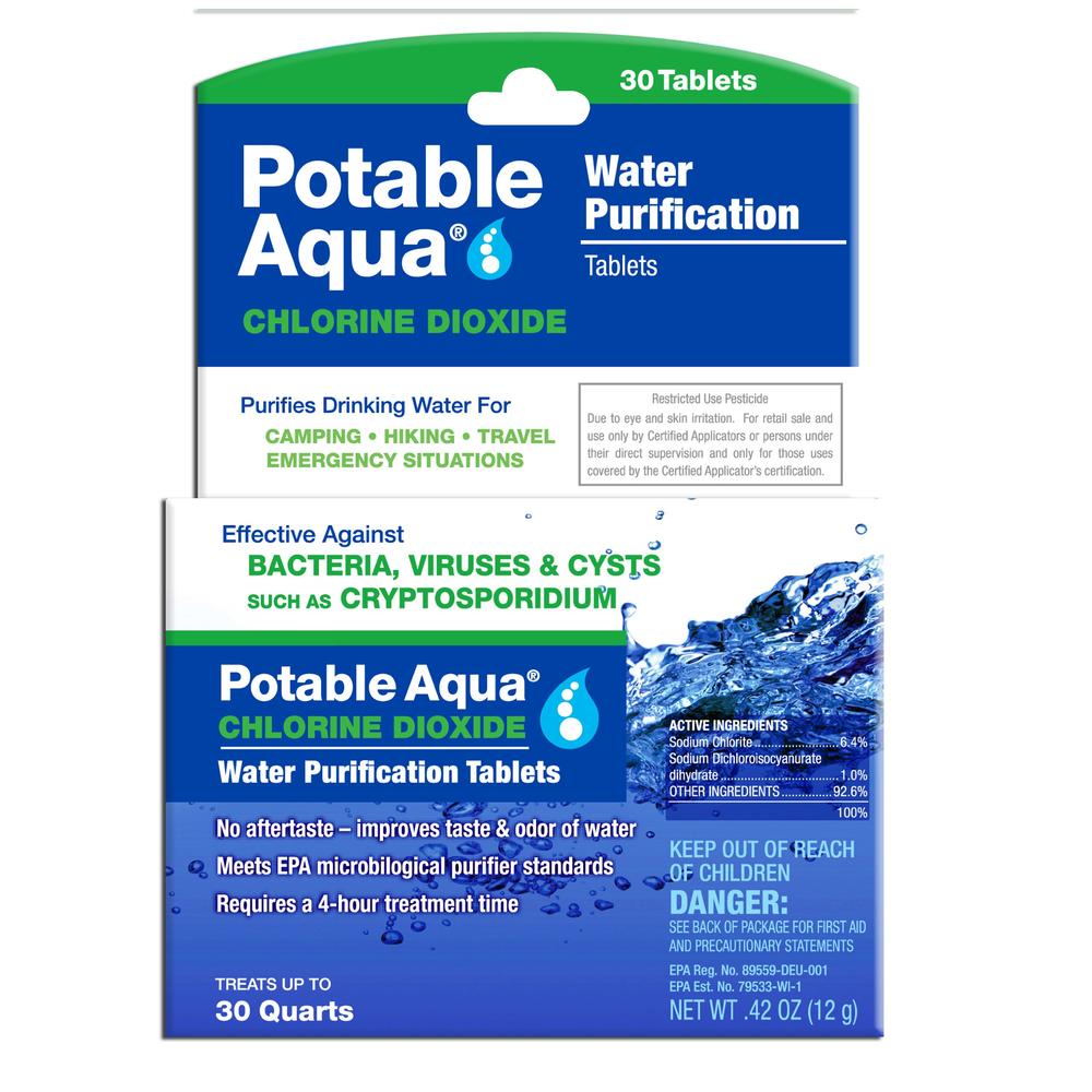 Potable Aqua chlorine Dioxide Water Purification Tablets - 30 count