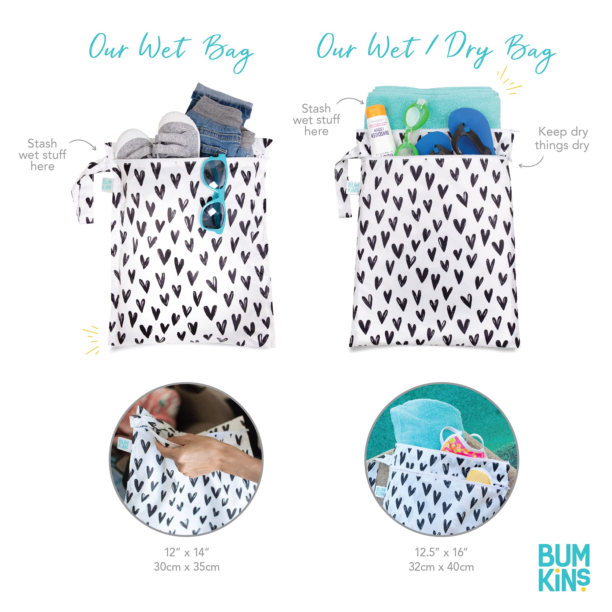 Bumkins Waterproof Wet Bag for Baby, Travel, Swim Suit, cloth Diapers, Pump Parts, Pool, gym clothes, Toiletry, Strap to Strolle