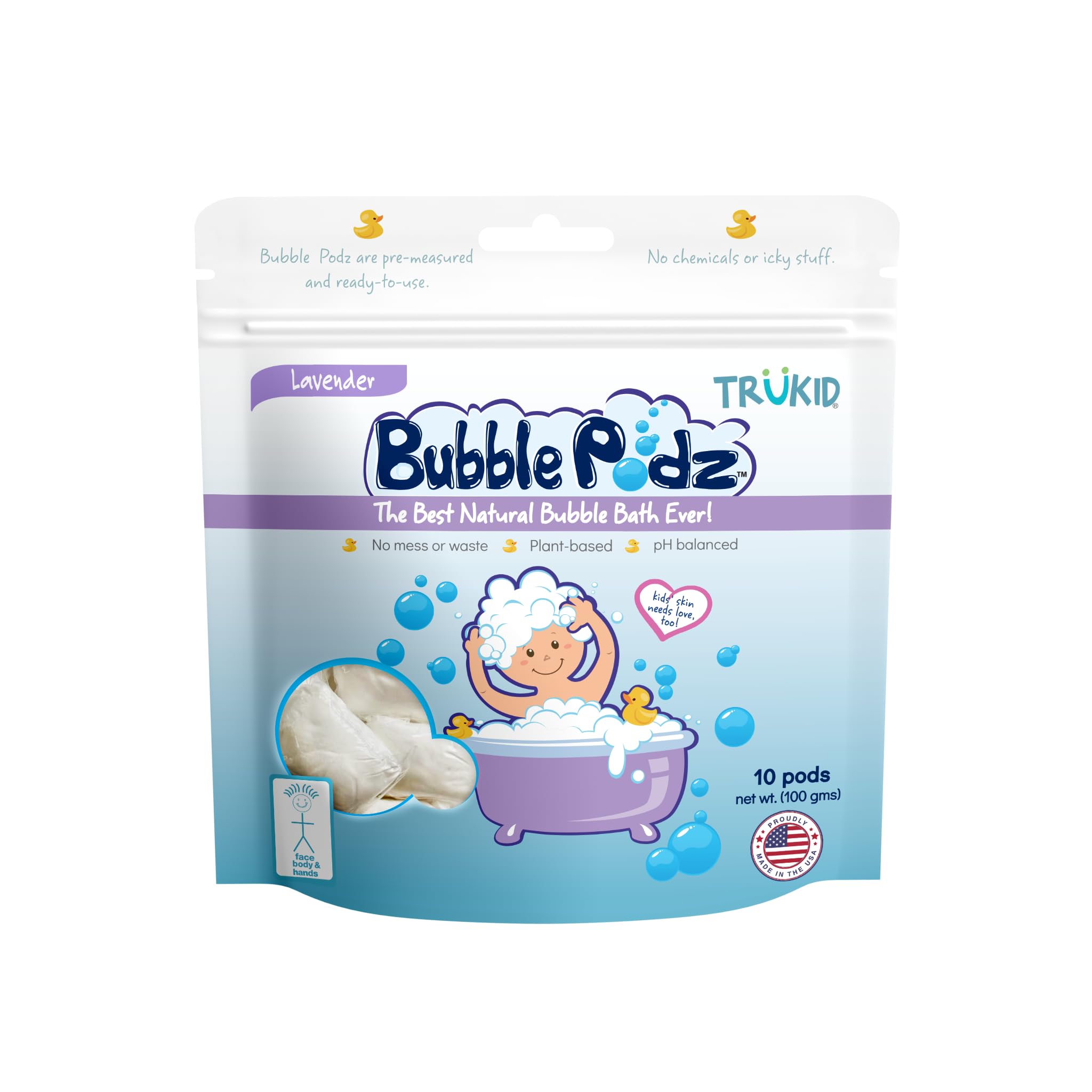 TruKid Bubble Podz Bubble Bath for Baby & Kids, gentle Refreshing Bath Bomb for Sensitive Skin, pH Balance 7 for Eye Sensitivity