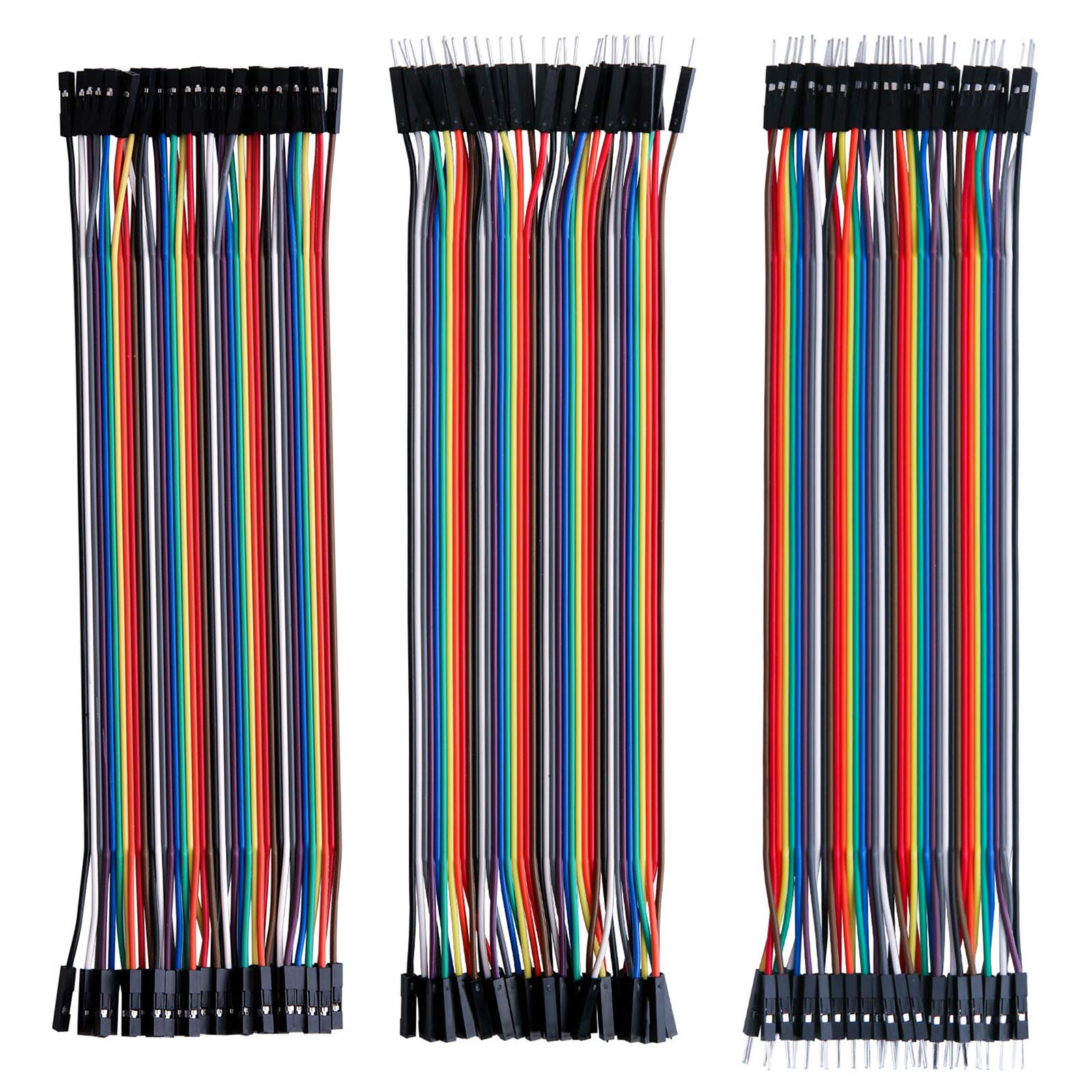 ELEgOO 120pcs Multicolored Dupont Wire 40pin Male to Female, 40pin Male to Male, 40pin Female to Female Breadboard Jumper Ribbon