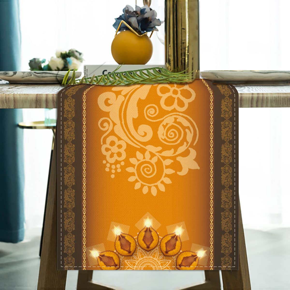 Jiudungs Linen Diwali Table Runner 72 Inches Long Diwali Table cloth Diwali Table Decorations Diwali Decor Indian Diwali Decorat