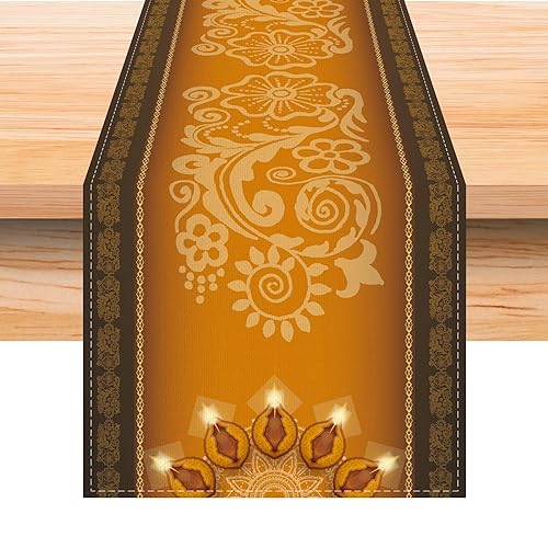Jiudungs Linen Diwali Table Runner 72 Inches Long Diwali Table cloth Diwali Table Decorations Diwali Decor Indian Diwali Decorat