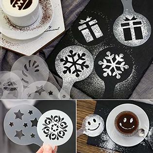 36 coffee Decorating Stencils + 2 Stainless Steel Mesh Powder Shaker,  Magnoloran Foam Latte Art Stencils Barista Templates for D