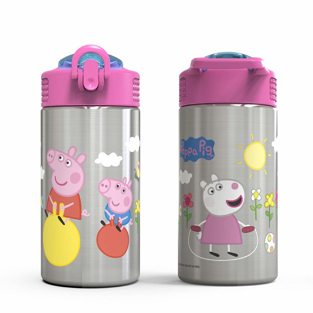 Zak! Designs Zak Designs Peppa Pig 155oz Stainless Steel Kids Water Bottle with Flip-up Straw Spout - BPA Free Durable Design, Peppa Pig SS, 