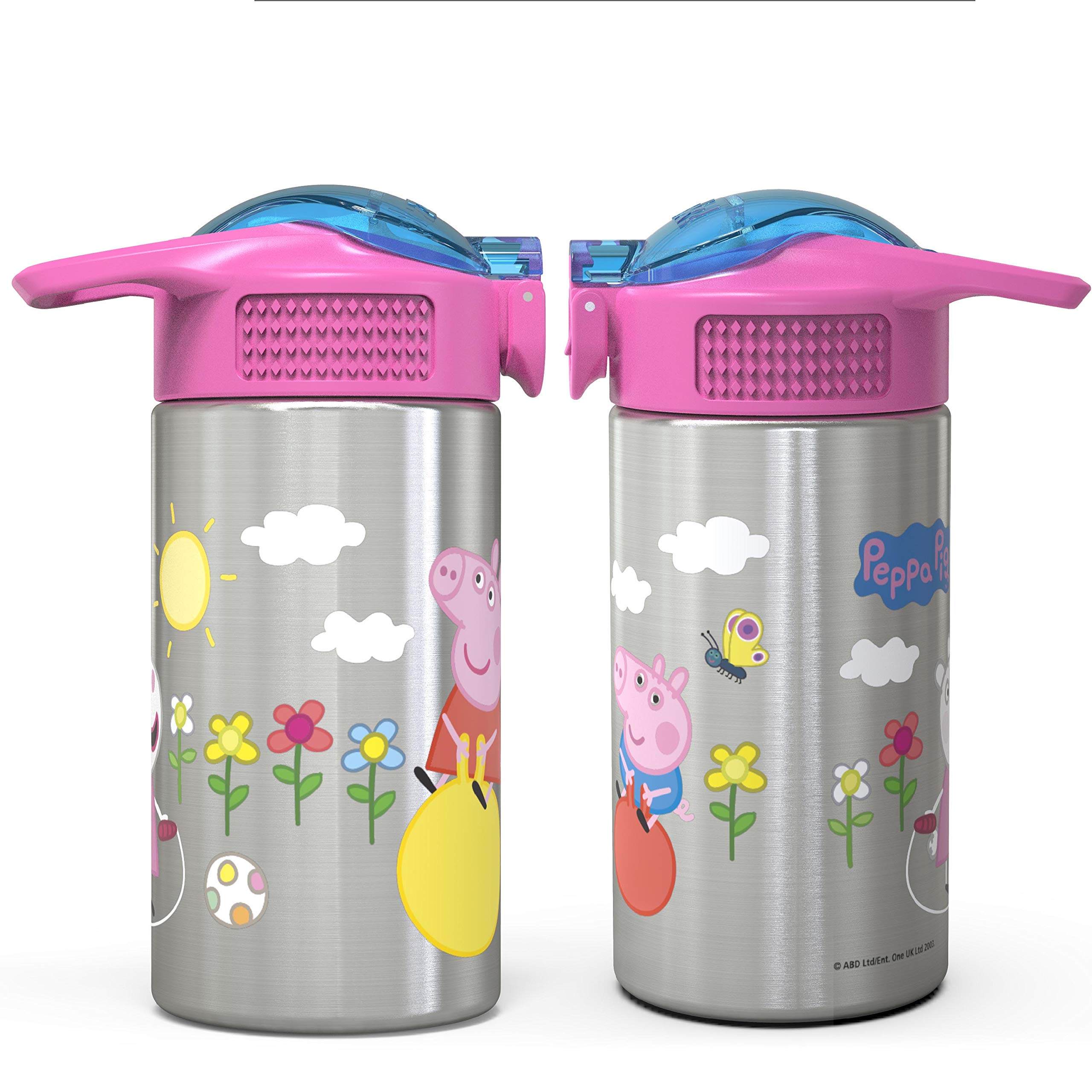 Zak! Designs Zak Designs Peppa Pig 155oz Stainless Steel Kids Water Bottle with Flip-up Straw Spout - BPA Free Durable Design, Peppa Pig SS, 