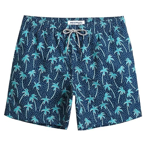 maamgic Mens Slim Fit Swim Shorts Swim Trunks 7 inch Quick Dry Mens Bathing Suits with Mesh Lining 1852755-dark Blue Palm Tree-2