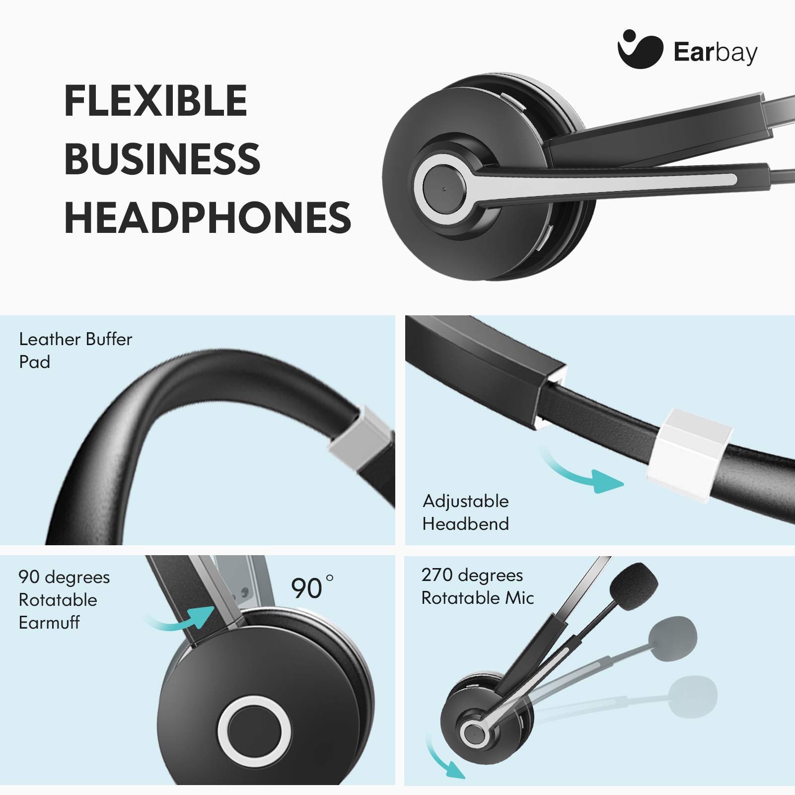 Earbay USB computer Headset with Microphone for Laptop Pc,35mm Wired Stereo call center Headset with Microphone Noise cancelling, corde
