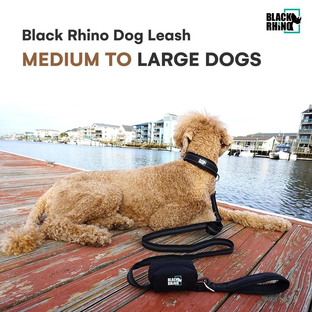 Black Rhino Dog Leash - Heavy Duty 6ft Long Leashes for Medium & Large Dogs Two-Traffic Padded comfortable Neoprene Handles for 
