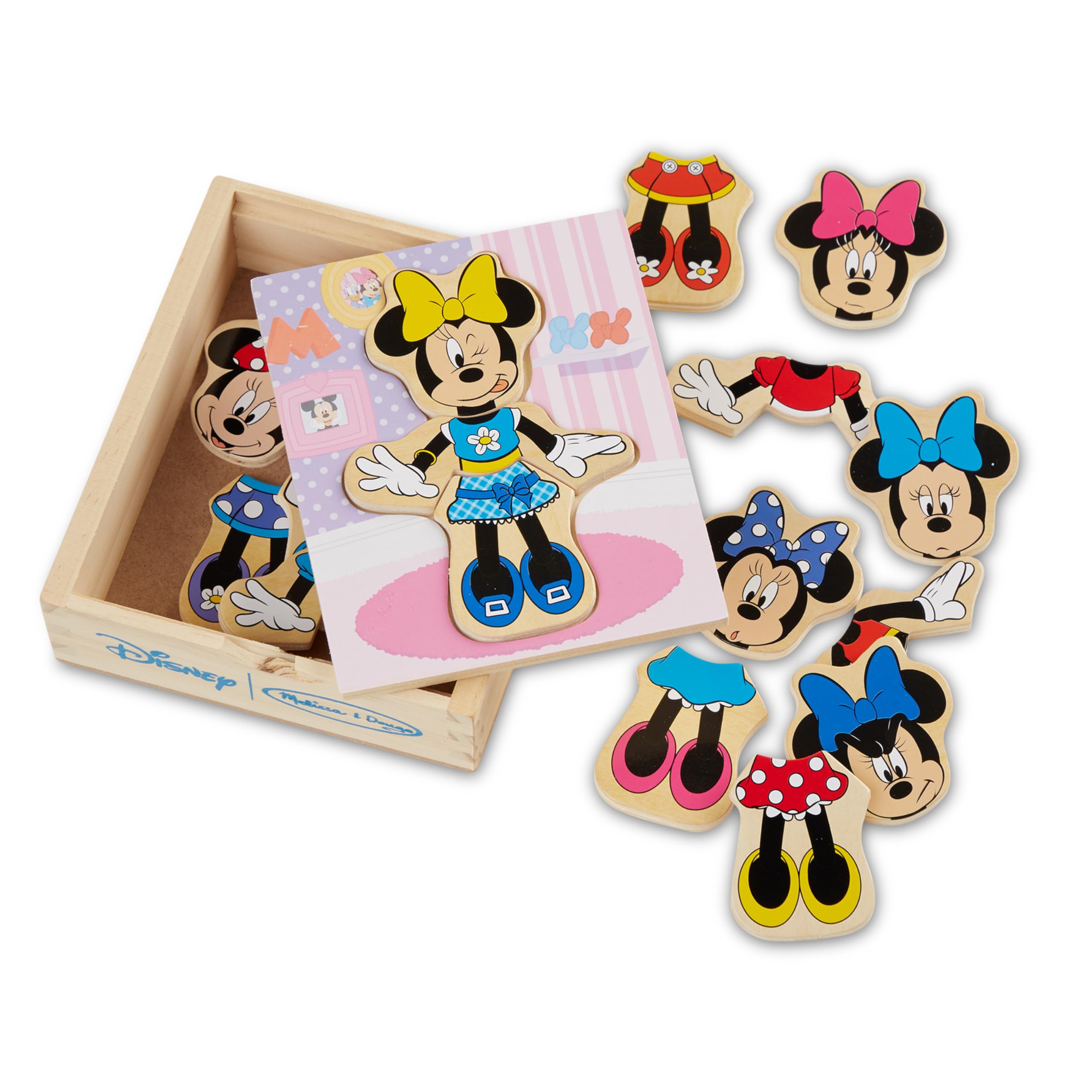 Melissa & Doug Disney Minnie Mouse Mix and Match Dress-Up Wooden Play Set (18 pcs) - Minnie Mouse Toys For Disney Fans, Fashion
