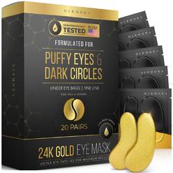 Dermora 24K Gold Eye Mask? 20 Pairs - Puffy Eyes and Dark Circles Treatments ? Look Less Tired and Reduce Wrinkles and Fine Lines Undere
