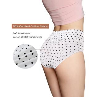Innersy INNERSY Womens High Waisted Underwear cotton Panties Regular & Plus  Size 5-Pack(M,Solid colors and Polka Dot)