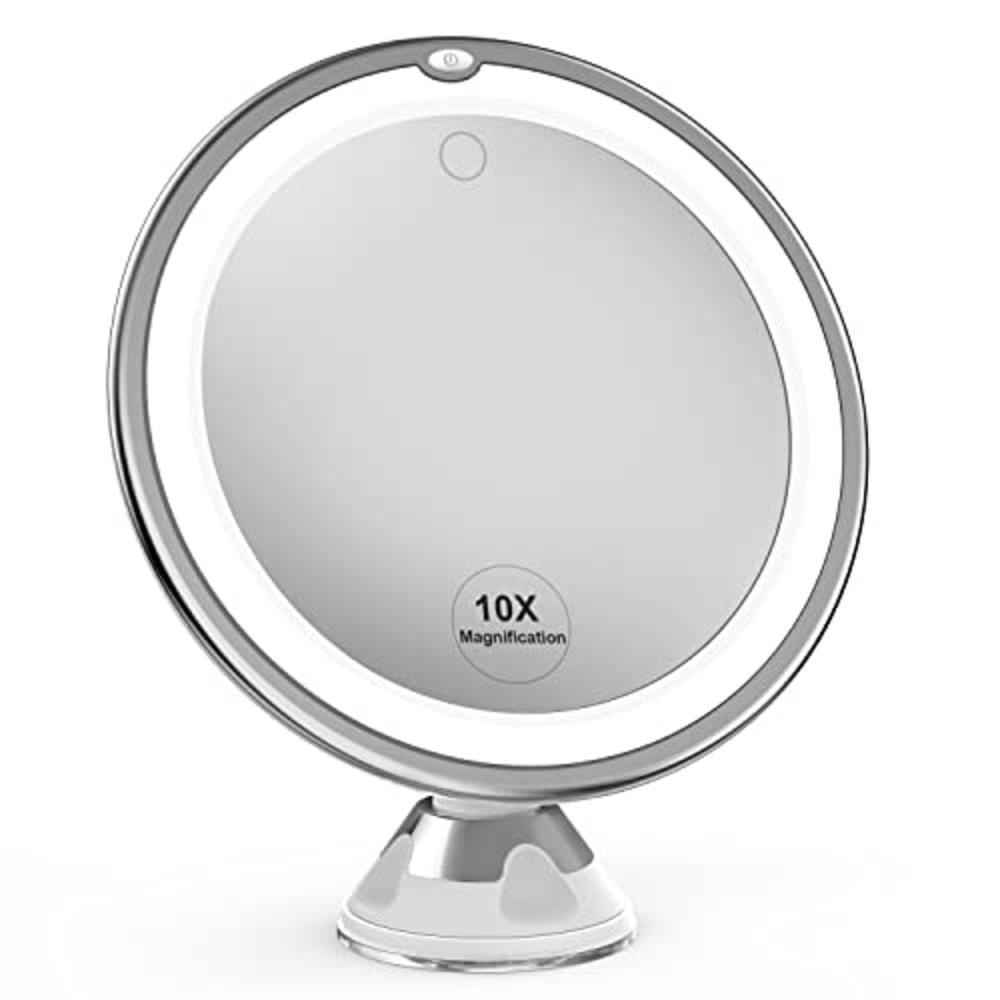 Venigo Upgraded 10x Magnifying Lighted Makeup Mirror with Touch control, Powerful Locking Suction cup, and 360 Degree Rotating Arm, Mag