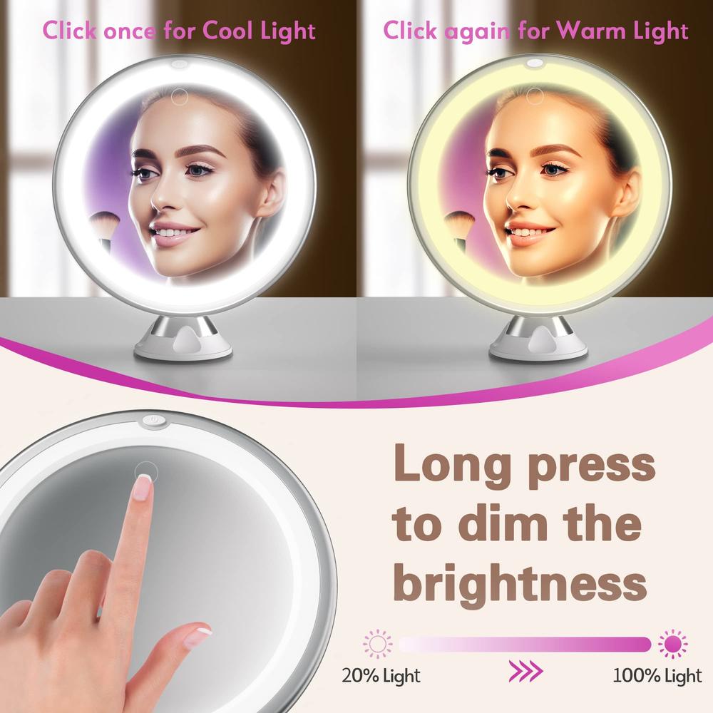 Venigo Upgraded 10x Magnifying Lighted Makeup Mirror with Touch control, Powerful Locking Suction cup, and 360 Degree Rotating Arm, Mag