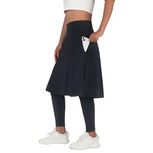 ANIVIVO Women Long Knee Length Skirt with Full Leggings,Skirted Leggings  with High Waisted Zipper Pockets(Black-Full Length,XL)