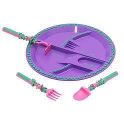 constructive Eating Plate and Utensils Set garden Fairy - Made in USA - Toddler Dinnerware, Kids Dinnerware and Utensils Set for
