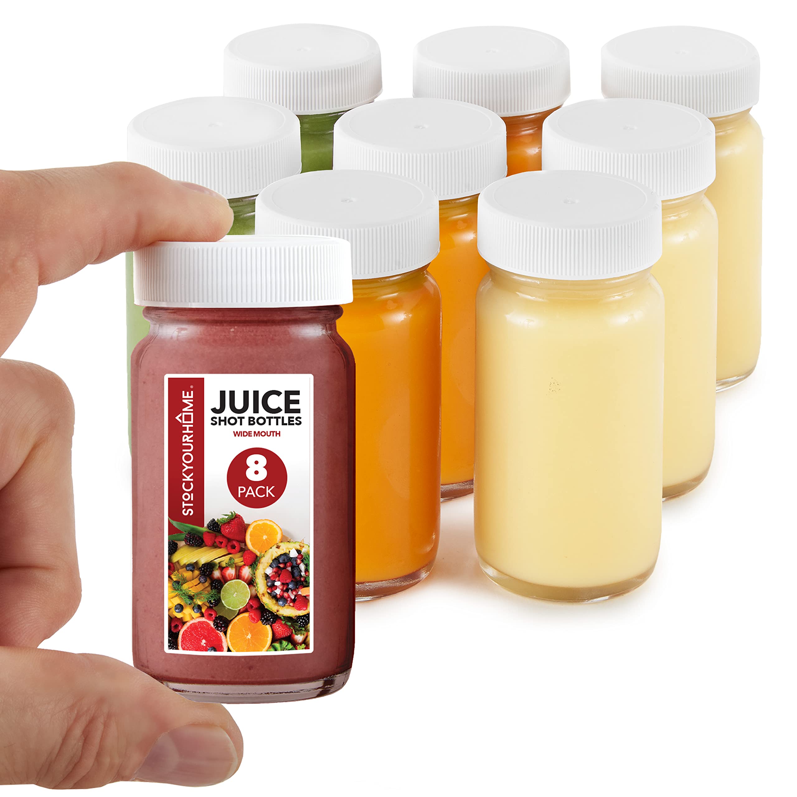 Stock Your Home glass Shot Bottles with caps (8 Pack) 2 Oz Juice