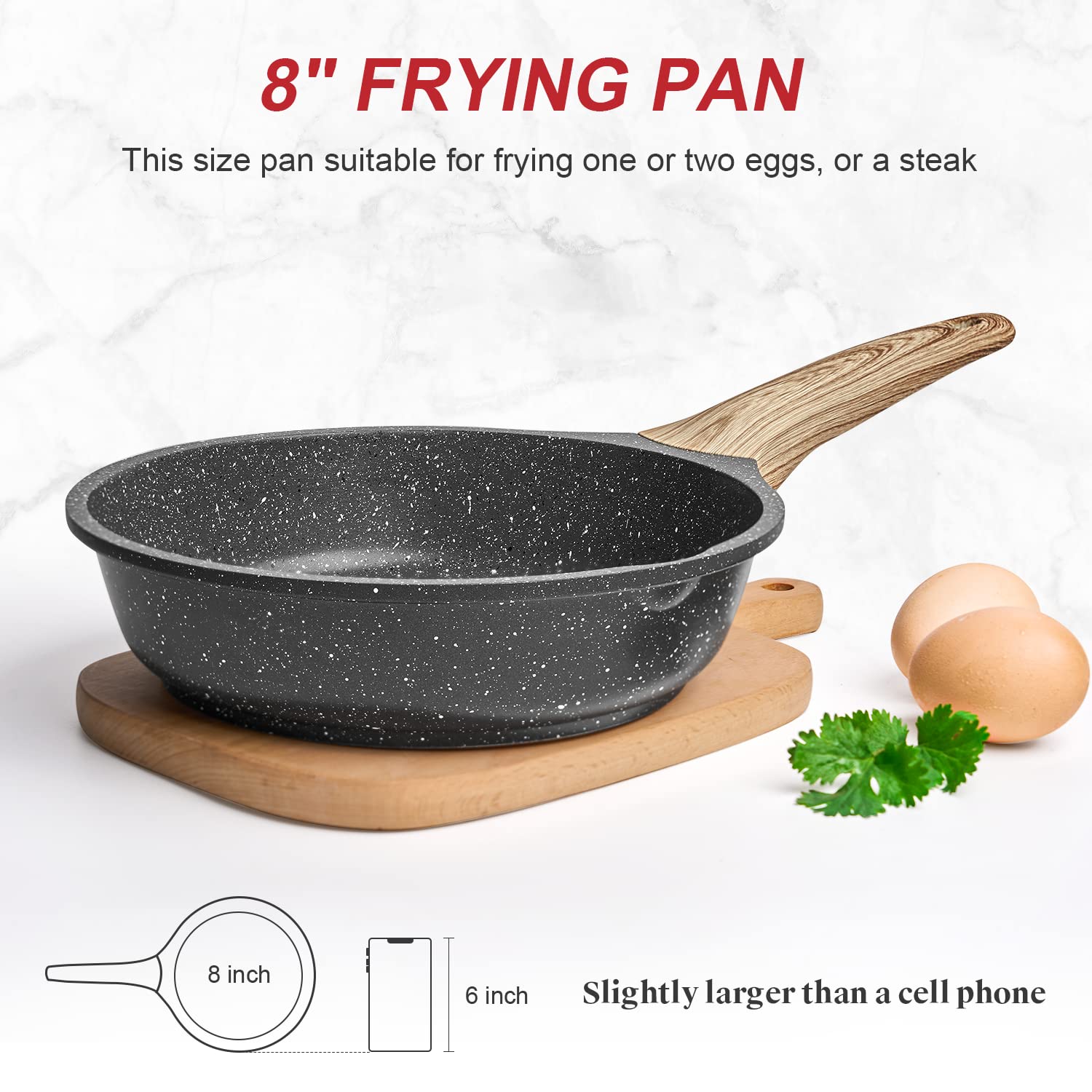 caannasweis Nonstick Pan Marble Frying Pan Non Stick Skillet Omelette Fry  Pans with Soft Touch Handle 8 inch