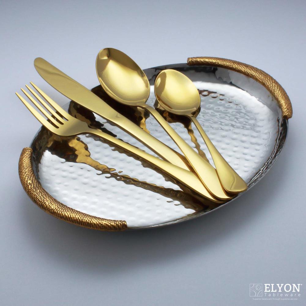 Elyon Tableware 16-piece gold Flatware, Stainless Steel Silverware Set, Reflective Mirror Finish cutlery Set, Reusable Dishwashe