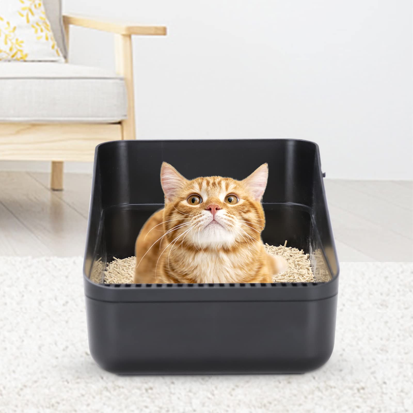 Sfozstra Open Litter Box,Durable High Side Sifting, Secure and Odor Litter Box, Removable Litter Box, Easy to clean Litter Box f