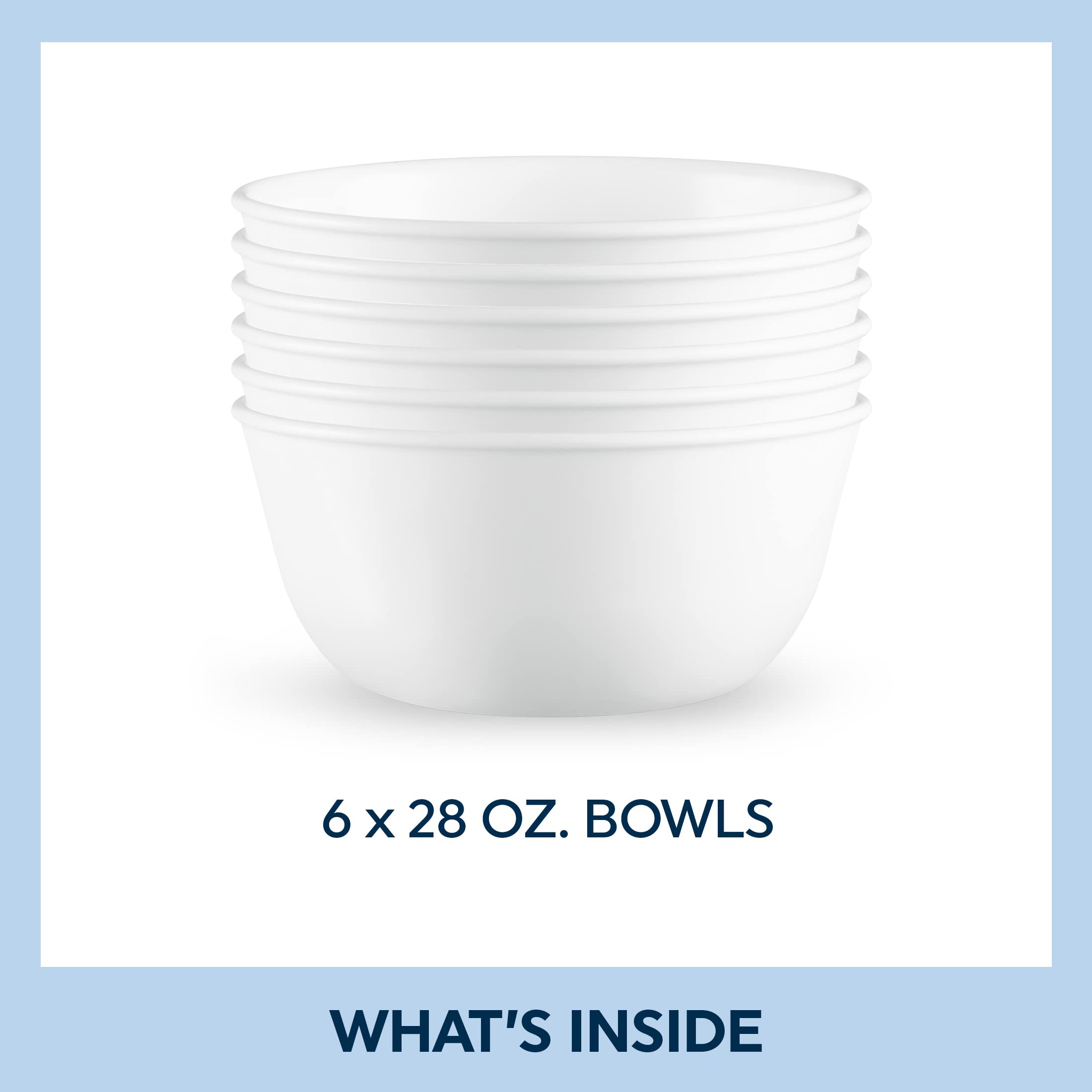 corelle Vitrelle 28-oz Soupcereal Bowls Set of 6, chip & crack Resistant Dinnerware Bowls for Soup, Ramen, cereal and More, Trip