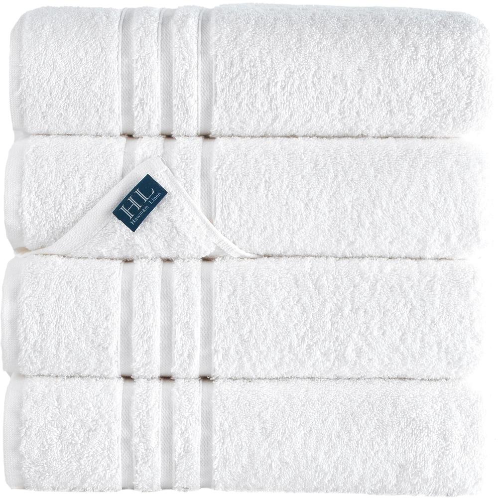 Hammam Linen White Bath Towels 4-Pack - 27x54 Soft and Absorbent, Premium Quality Perfect for Daily Use 100% cotton Towel 600 gS