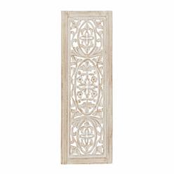 Deco 79 Mango Wood Floral Handmade Intricately carved Arabesque Wall Decor, 12 x 1 x 36, cream White