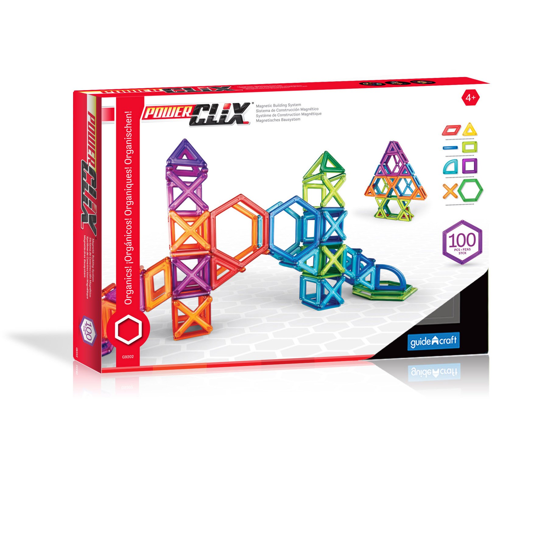 guidecraft Powerclix Frame Magnetic Building Blocks Set, 100 Piece Magnetic Tiles, Stem Educational construction Toy