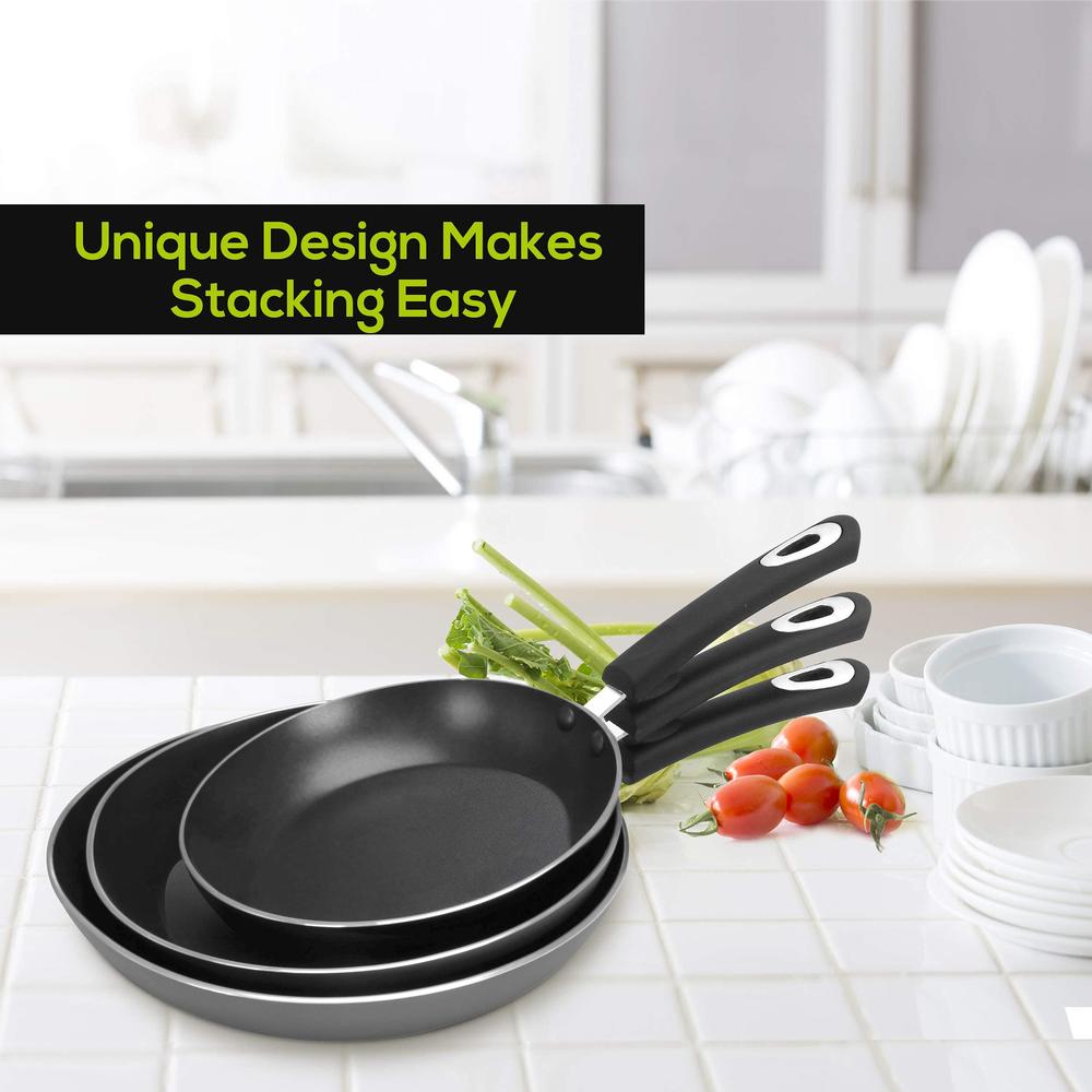 Utopia Kitchen Nonstick Frying Pan Set - 3 Piece Induction Bottom - 8 Inches, 95 Inches and 11 Inches (grey-Black)
