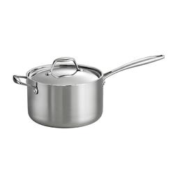 Tramontina covered Sauce Pan with Helper Handle Stainless Steel Tri-Ply clad, 4-Quart, 80116024DS