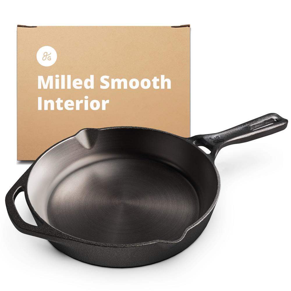 greater goods cast Iron Skillet 10-Inch Pan, cook Like a Pro with Smooth  Milled, Organically Pre-Seasoned Skillet Surface, Desig