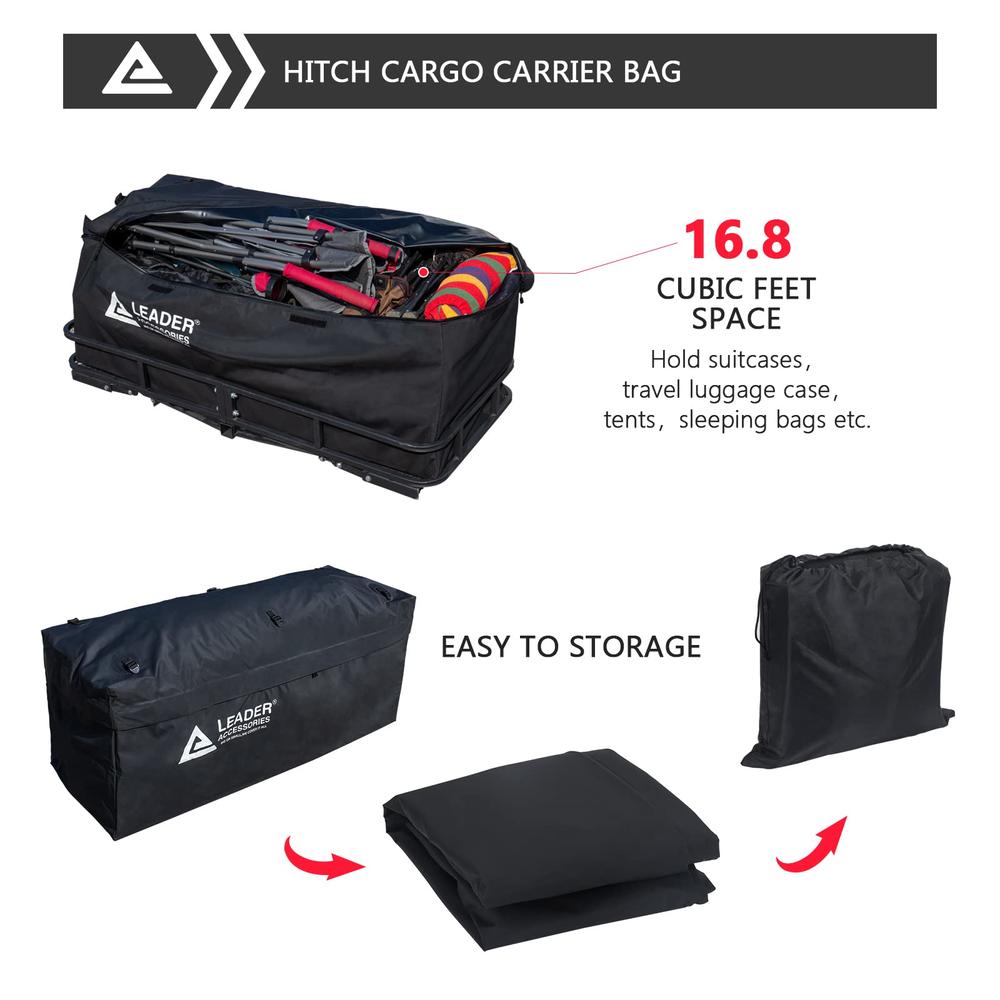 Leader Accessories Waterproof Hitch cargo carrier Bag, 17 cu Ft (58 21 24), Soft-Shell Vehicle cargo carrier Include 6 Reinforce