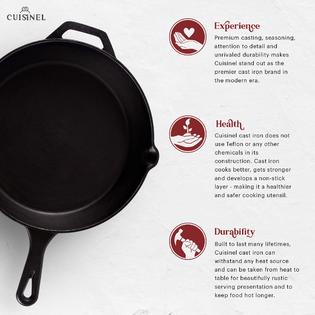 Cuisinel cuisinel cast Iron Skillet with Lid - 12-Inch Frying Pan + glass  Lid + Heat-Resistant Handle cover - Pre-Seasoned Oven Safe cook