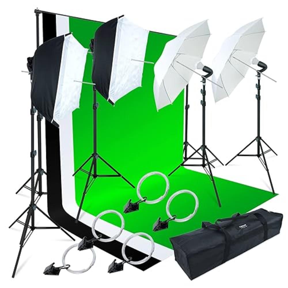 LINcO Lincostore Photo Video Studio Light Kit AM174 - Including 3 color 5x10ft Backdrops (BlackWhitegreen) Background Screen