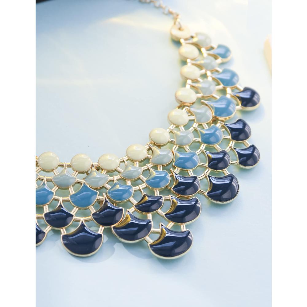 Jane Stone Fashion Statement Collar Necklace Vintage Openwork Bib Costume Jewelry (Ombre niagara)