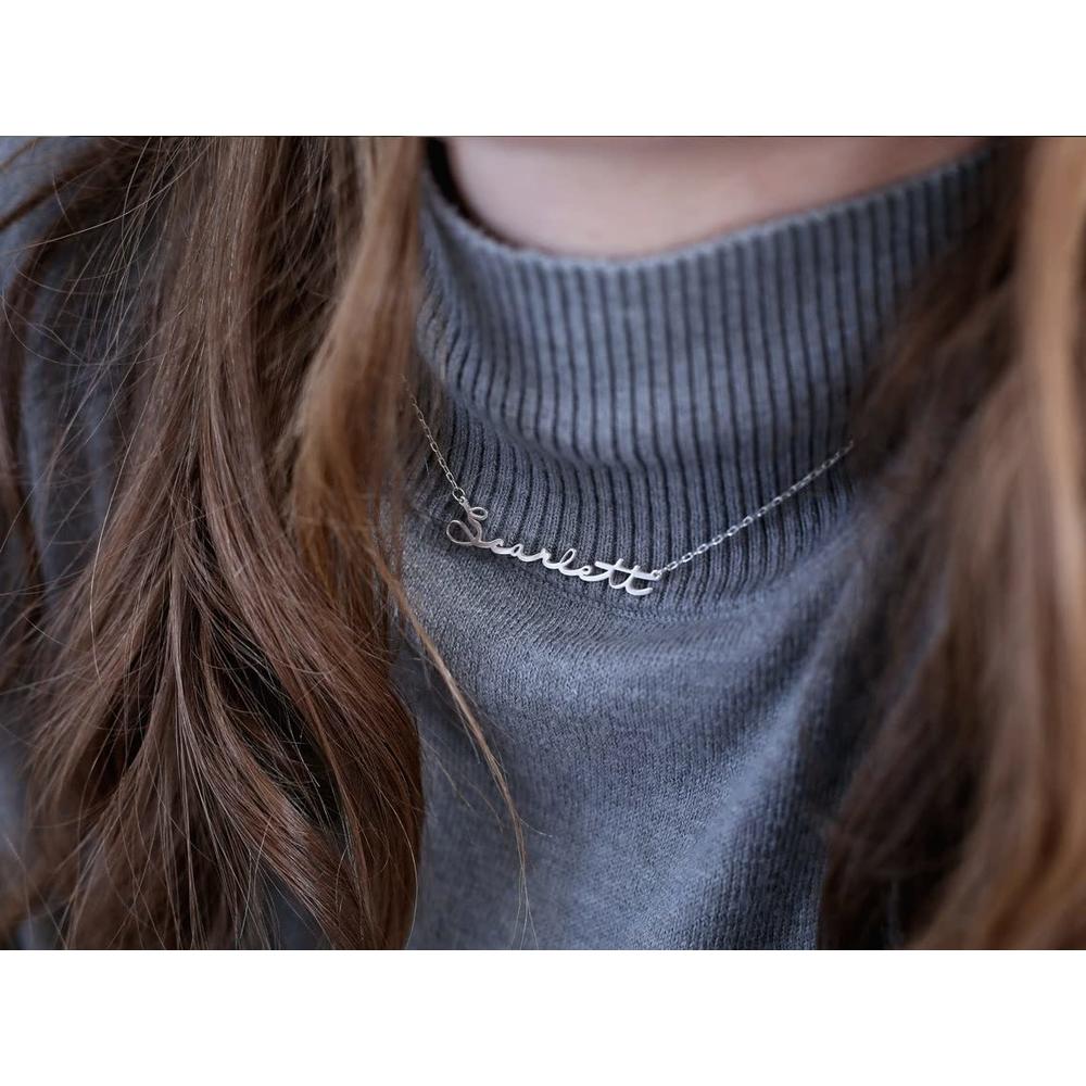 Yoke Style Sterling Silver Custom Name Necklace Personalized, Customized Handwriting Nameplate Necklace Dainty Jewelry Gift for 