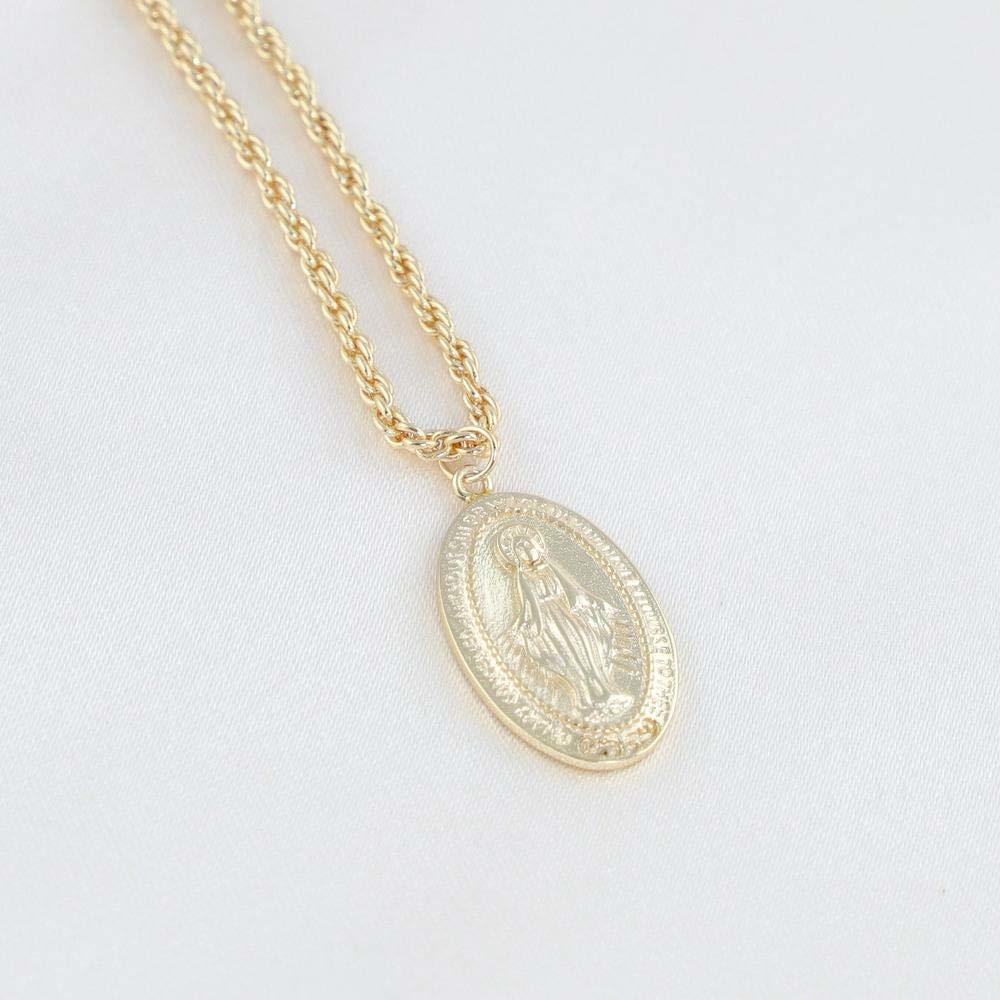 Heart Made of Gold 18K Gold Virgin Mary Necklace - Medallion Necklace - Miraculous Medal Coin Necklace for Women Religious Necklace (Gold)