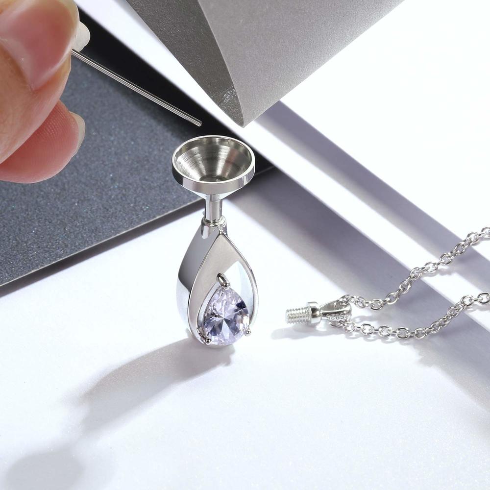 Sariel 925 Sterling Silver Cremation Jewelry Memorial CZ Teardrop Ashes Keepsake Urns Pendant Necklace for urn Necklaces Ashes Jewelry 