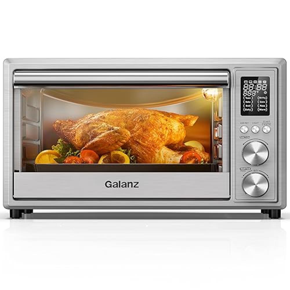 Galanz 6-Slice Digital Toaster Oven with 30% Faster Cooking, Quartz Heating Element, TotalFry 360 Air Fry Technology, and 12 Pre