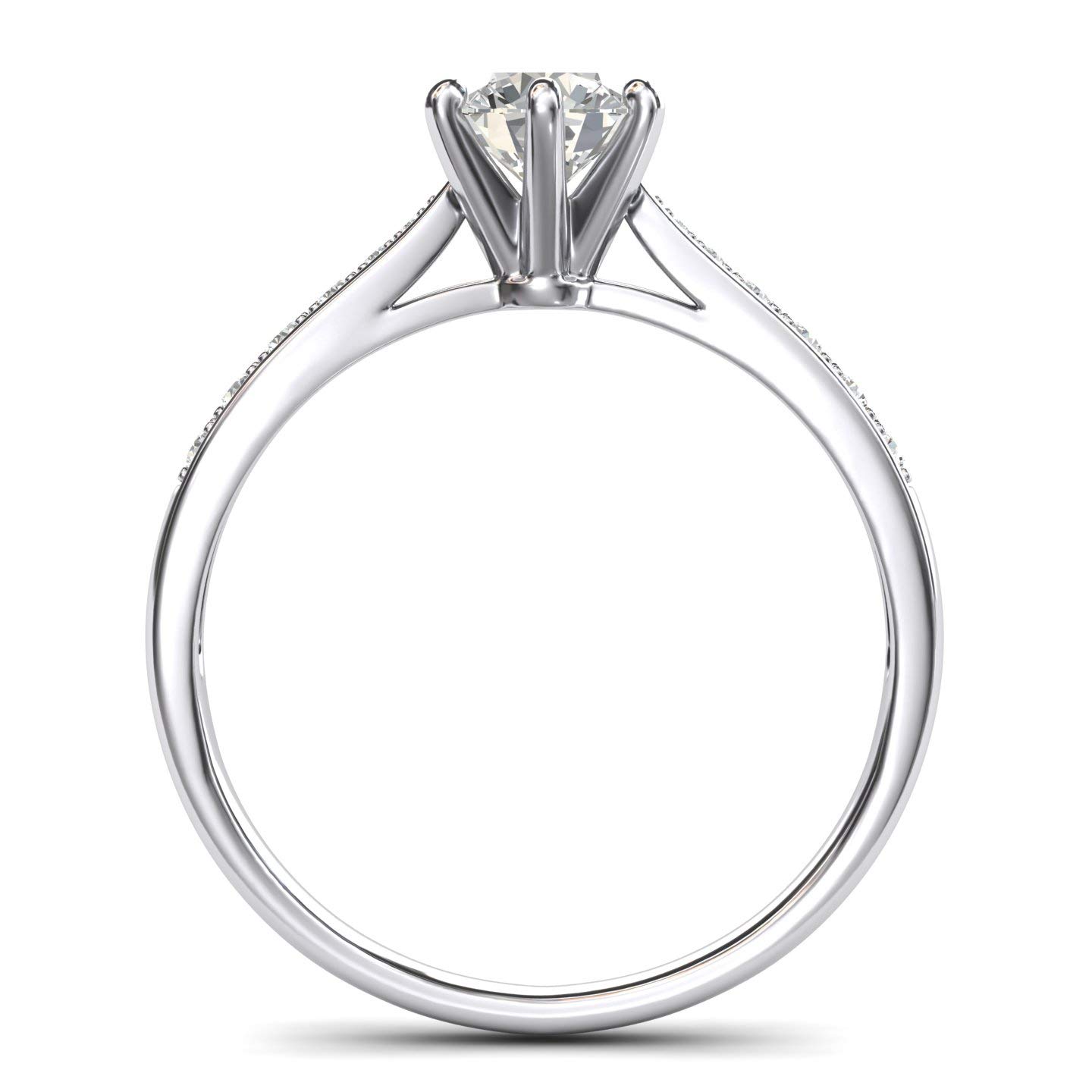 LANDA JEWEL 14k white gold 1.0 CT Classic 6-Prong Simulated Diamond Engagement Ring Graduated Side Stones Promise Bridal Ring (5.5)