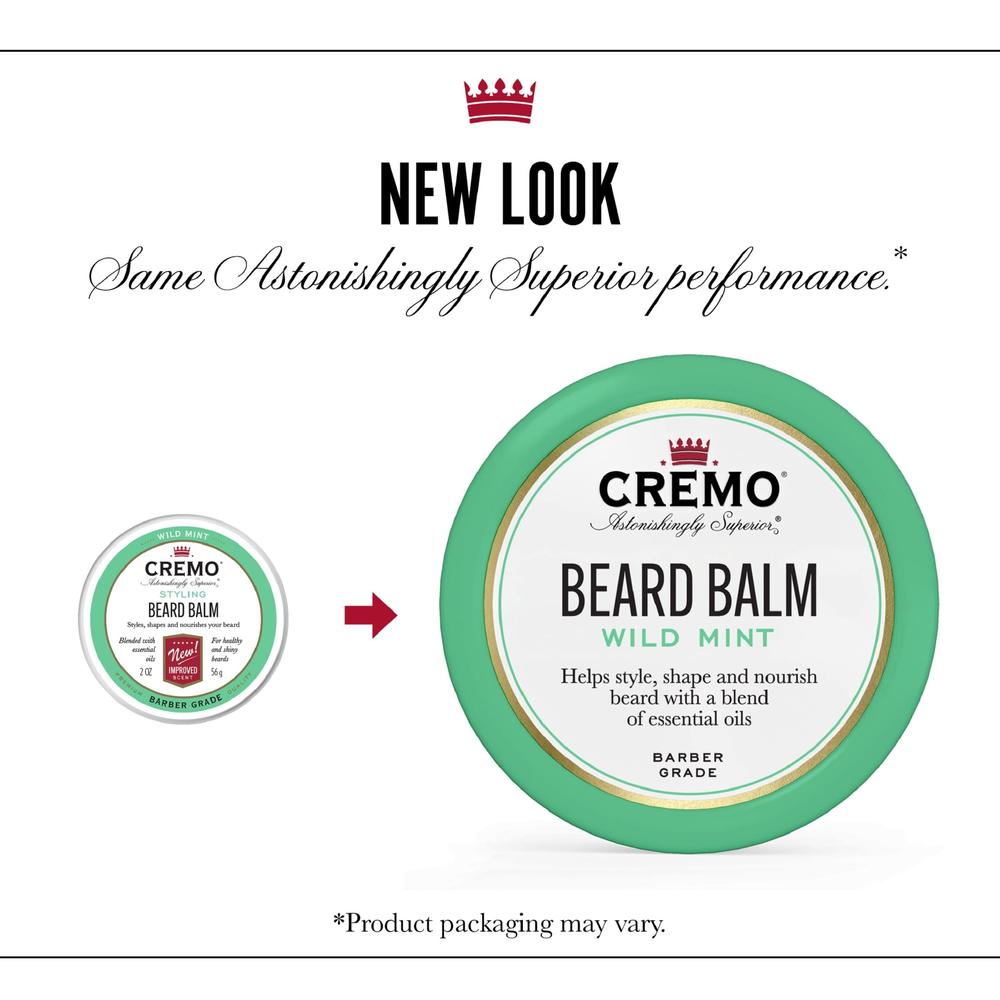 Cremo Styling Beard Balm, Wild Mint Beard Balm, Nourishes, Shapes and Styles Longer, Fuller Beards, 2 Ounces (Packaging May Vary