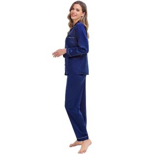  Womens Silk Satin Pajamas Set Button Down Sleepwear