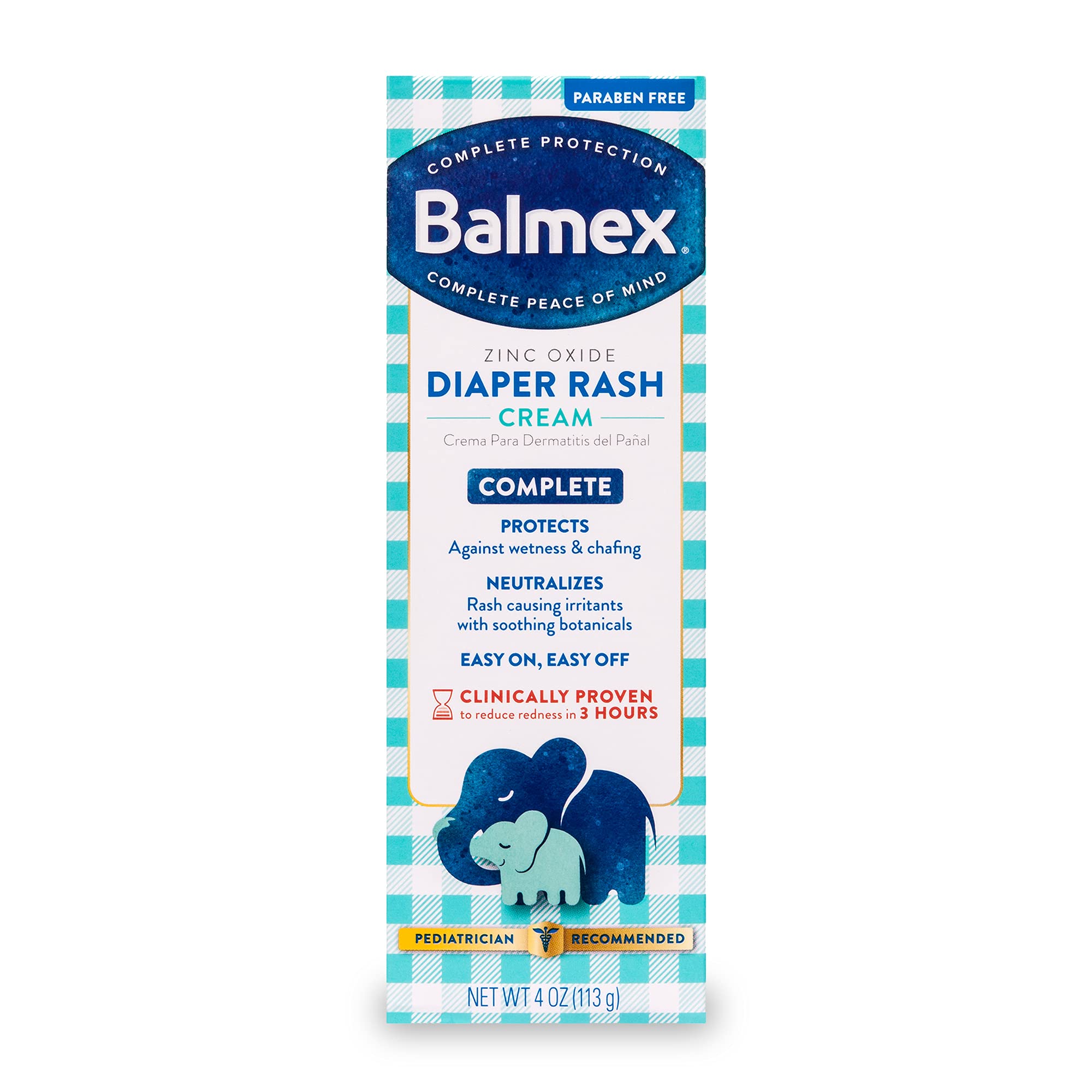 Balmex Complete Protection Baby Diaper Rash Cream with Zinc Oxide + Soothing Botanicals, 4 Ounce