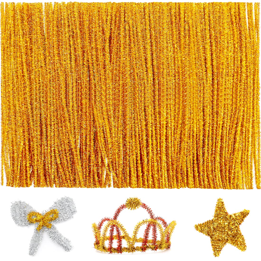 IOOLEEM Iooleem 200pcs Golden Glitter Pipe Cleaners, Glitter Chenille  Stems, Pipe Cleaners for Crafts, Pipe Cleaner Crafts, Art and Craf