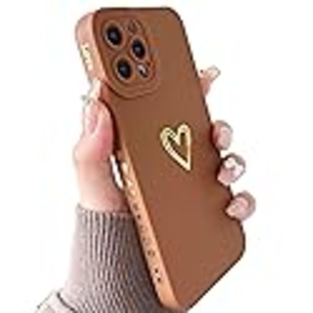 SmoBea Compatible with iPhone 13 Pro Max Case, Gold Heart Pattern Soft Liquid Silicone Shockproof Case for Women Girls Side Cute