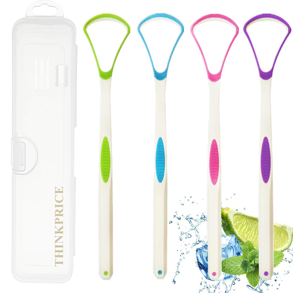 THINKPRICE Tongue Scraper Cleaner 100% BPA Free Tongue Scrapers with Travel Handy Case for Adults, Kids, Healthy Oral Care, Easy to Use, He