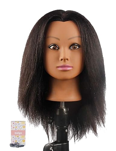 Kalyx African Mannequin Head Real Hair for Cosmetology Manikin Maniquins Hairdresser Practice Training Head Doll Head and Table
