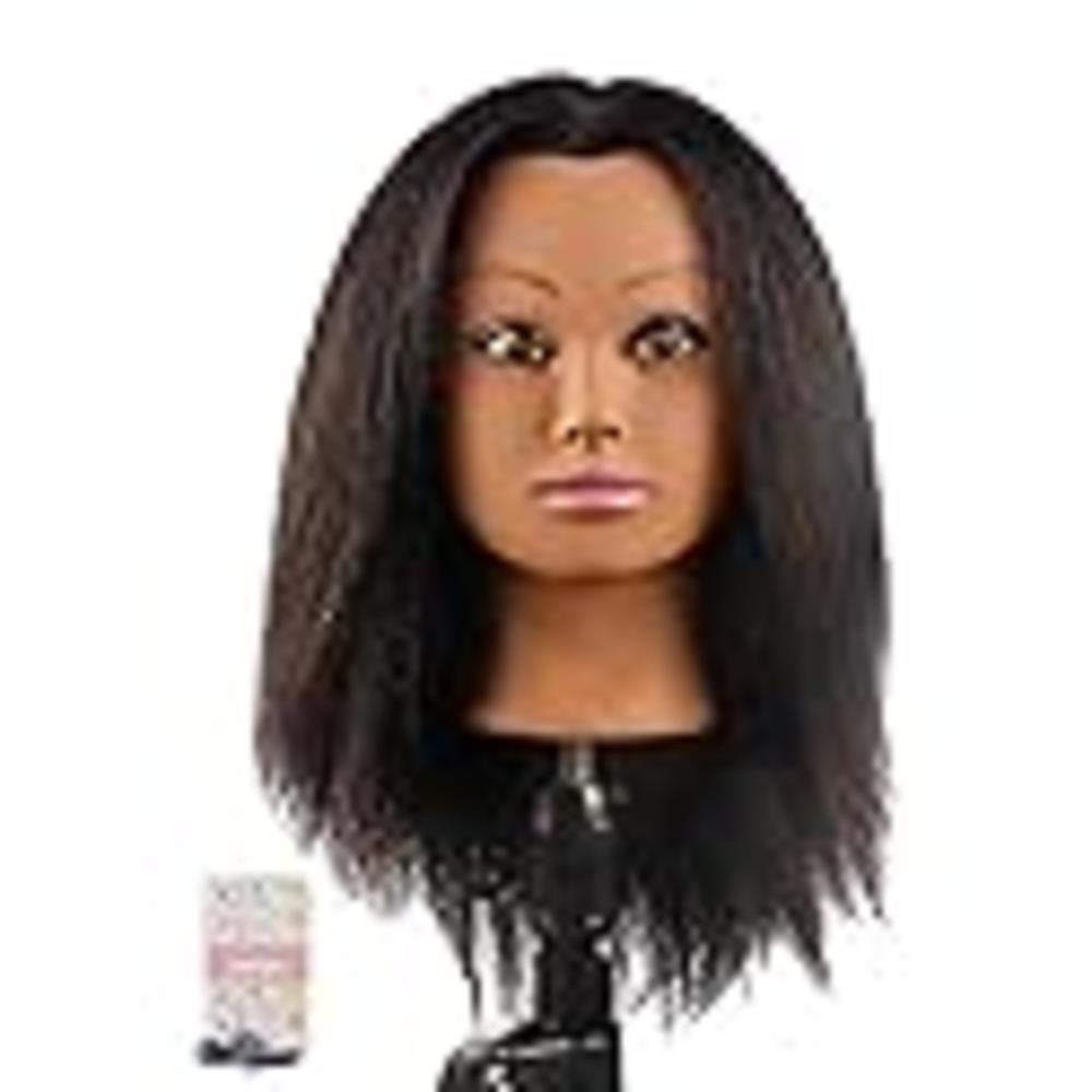Kalyx African Mannequin Head Real Hair for Cosmetology Manikin Maniquins Hairdresser Practice Training Head Doll Head and Table