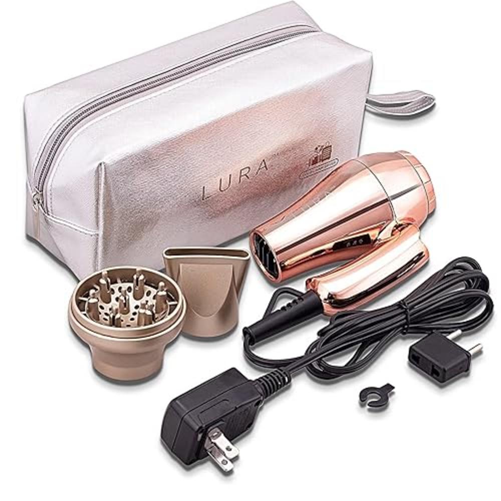 LURA Mini Portable Travel Hair Dryer:Dual Voltage Small Lightweight Blow Dryer with EU Plug,1200W Compact Hairdryer with Folding